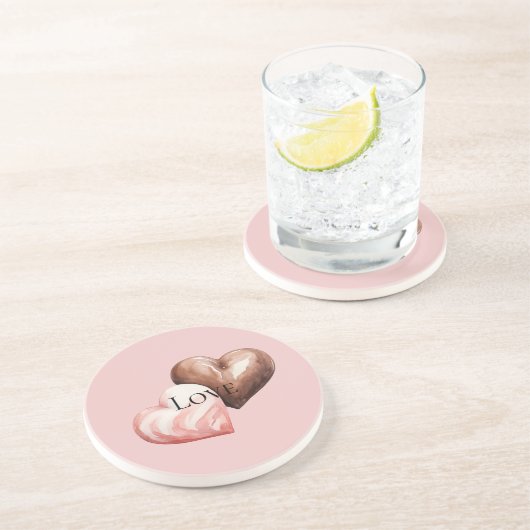 Romantische chocolade aardbeien harten zandsteen onderzetter (Zijkant)