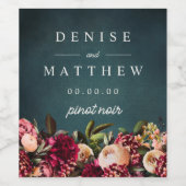 Romantische Chrysant op Blauwgroen Wijn Etiket (Enkel label)