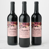 Romantische chrysant op roze herfstdraad wijn etiket (Flessen)