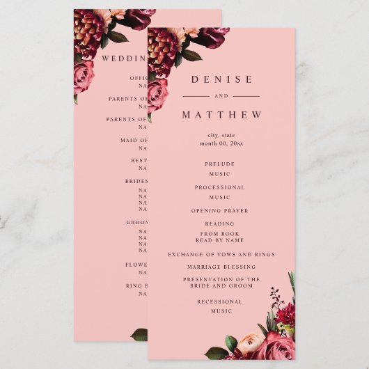 Romantische chrysant op roze ragfijne zijde programma (Voorkant / Achterkant)