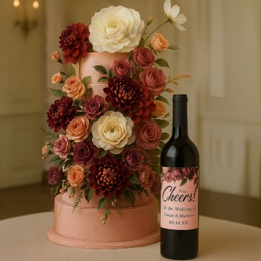 Romantische chrysant op roze spinnenwebzijde wijn etiket