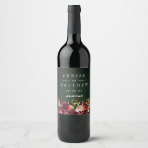 Romantische chrysant op smaragd wijn etiket