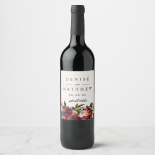Romantische Chrysant op Sneeuwwitje Wijn Etiket