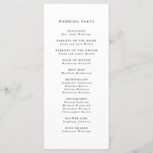 Romantische Classy Calligraphy Huwelijksceremonie Programma (Achterkant)