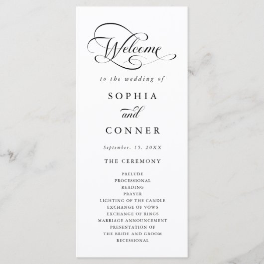 Romantische Classy Calligraphy Huwelijksceremonie Programma (Voorkant)