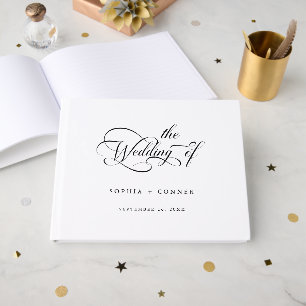 Romantische Classy Calligraphy Trouwen Zwart & Wit Gastenboek