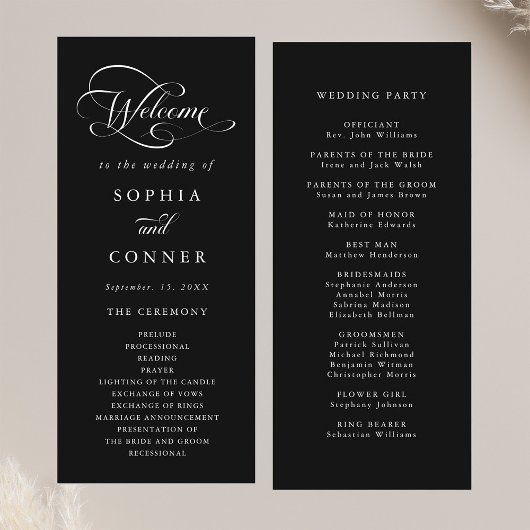 Romantische Classy Calligraphy Wedding Black Cerem Programma