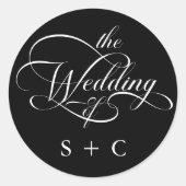 Romantische Classy Calligraphy Wedding Black Ronde Sticker (Voorkant)