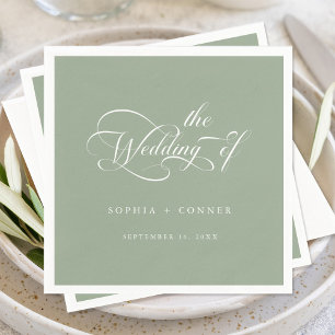 Romantische Classy Calligraphy Wedding Sage Green Servet