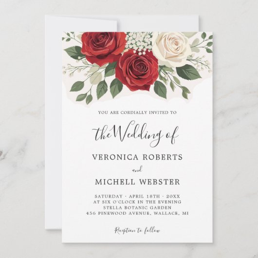 Romantische Classy en Mooie Floral Roos bruiloft Kaart (Voorkant)