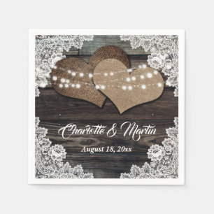 Romantische Country Wood Hearts Bloemen Lace Weddi Servet