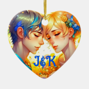 Romantische Couple's Gift   Gepersonaliseerde anim Keramisch Ornament