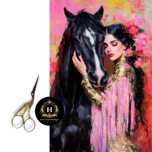 Romantische Cowgirl & Black Horse Decoupage Tissuepapier