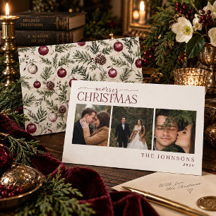 Romantische Cranberry Botanische Kerstfoto van Jon Feestdagenkaart
