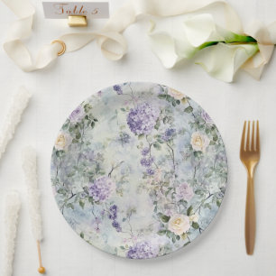 Romantische Cream Purple Flowers Wedding Papieren Bordje
