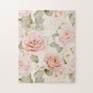 Romantische Crème Blush Rozen Bloemen Legpuzzel