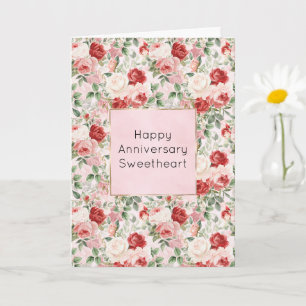 Romantische Crème Rode Roze Rozen Bloemstuk Jubile Kaart
