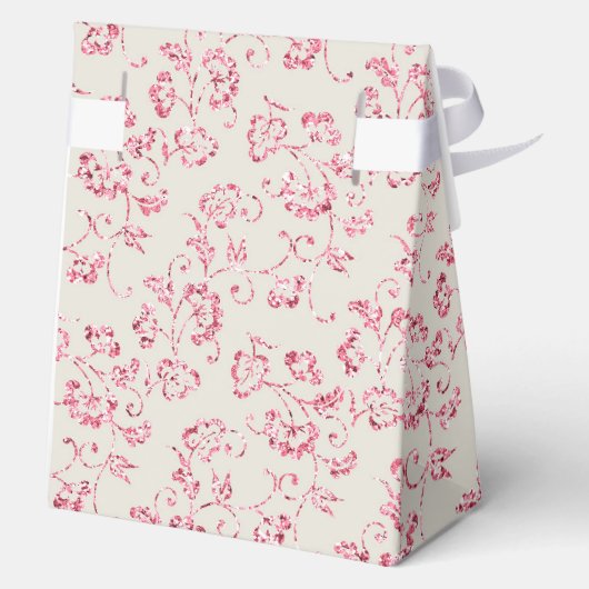 Romantische Crème Roze Glitter Bloemen Bruiloft Bedankdoosjes (Achterkant)