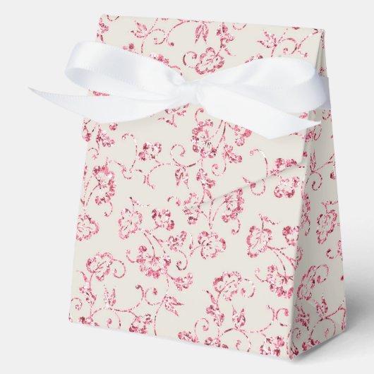 Romantische Crème Roze Glitter Bloemen Bruiloft Bedankdoosjes (Voorkant)