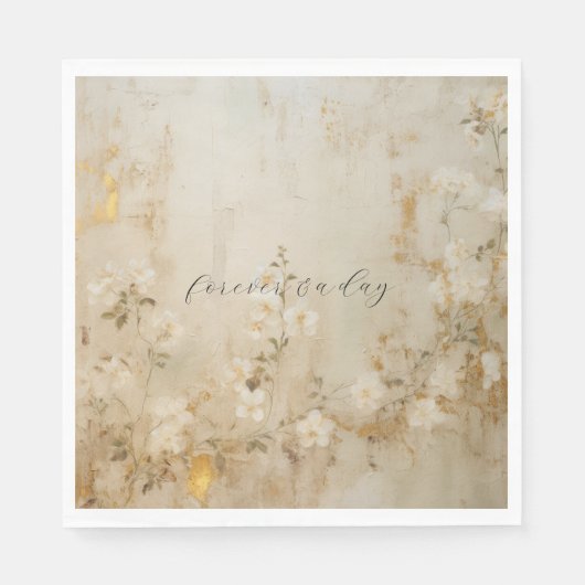 Romantische Crème Wit Goud Bloemen Bruiloft Servet (Voorkant)