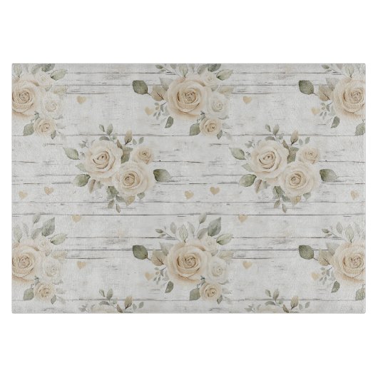 Romantische Crème Witte Bloemen Boho Bruiloft Snijplank (Voorkant)