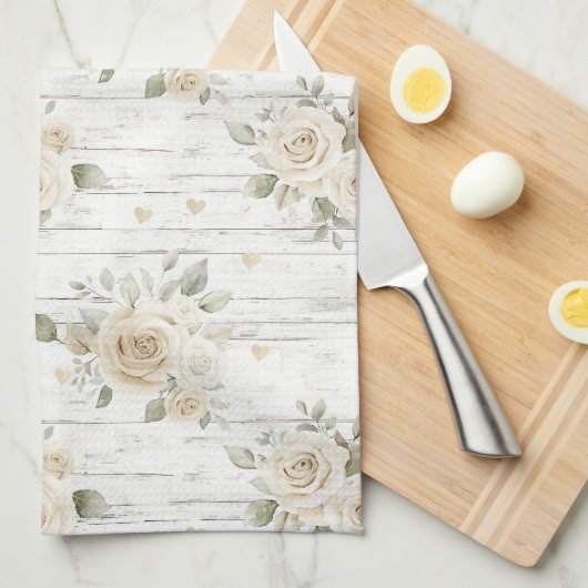 Romantische Crème Witte Bloemen Boho Bruiloft Theedoek (Quarter Fold)