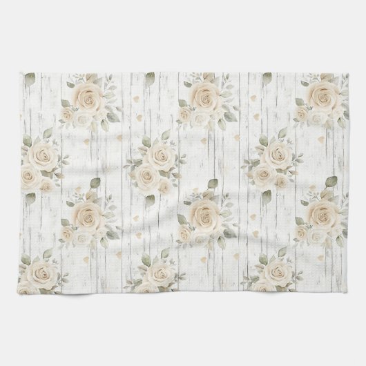 Romantische Crème Witte Bloemen Boho Bruiloft Theedoek (Horizontaal)