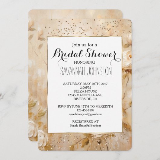 Romantische Crème Witte Rozen Confetti vrijgezelle Kaart (Voorkant / Achterkant)