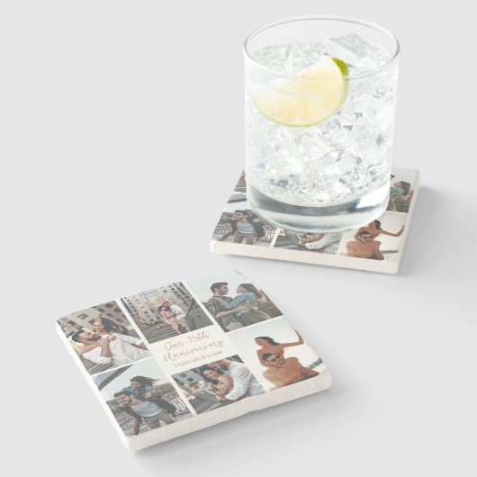 Romantische Custom Photo Collage Jubileum Gift Stenen Onderzetter (Zijkant)