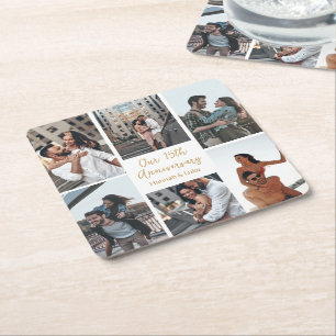 Romantische Custom Photo Collage Jubileum Party Vierkante Kartonnen Onderzetter