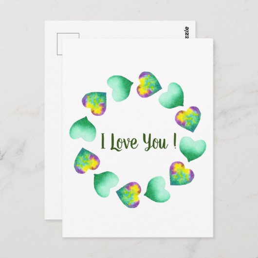 Romantische Cute Waterverf Groen Valentijnsdag Briefkaart (Voorkant / Achterkant)
