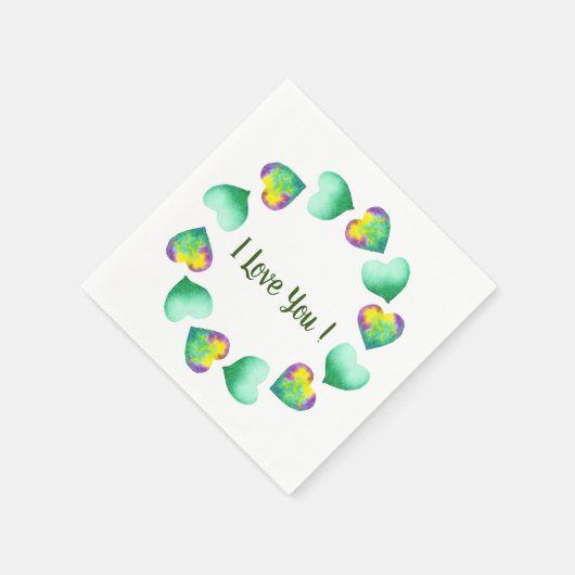 Romantische Cute Waterverf Groen Valentijnsdag Servet (Hoek)