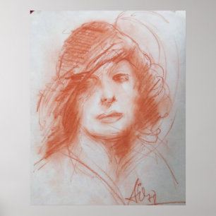 ROMANTISCHE DAME/ Sepia Bruin Poster