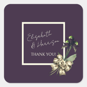 Romantische Dark Plum Ivory Script Wedding Bedankt Vierkante Sticker