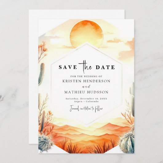 Romantische Desert Cactus bruiloft Save The Date (Voorkant / Achterkant)