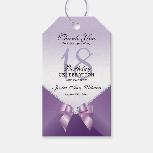 Romantische diamanten en Bow Birthday Party Cadeaulabel (Voorkant)