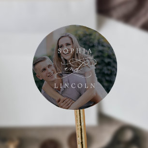 Romantische donkere foto overlay bruiloft envelop  ronde sticker
