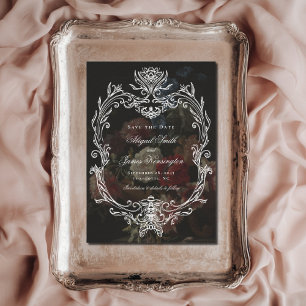 Romantische donkere vintage bloemen schilderij bru save the date