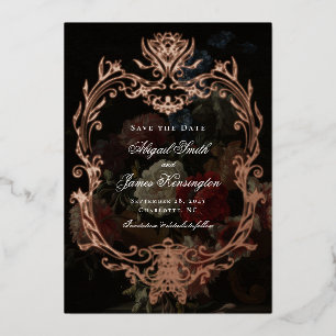Romantische Donkere Vintage Bloemen Schilderij Tro Folie Uitnodiging