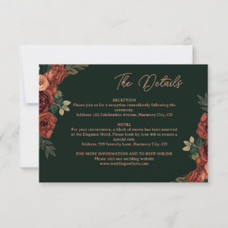 Romantische donkergroene bloemdetails bijgevoegde  RSVP kaartje