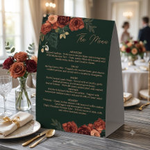 Romantische donkergroene bloemige menu ,Trouwmenu