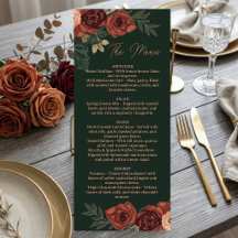 Romantische donkergroene bloemige menu , trouwmenu