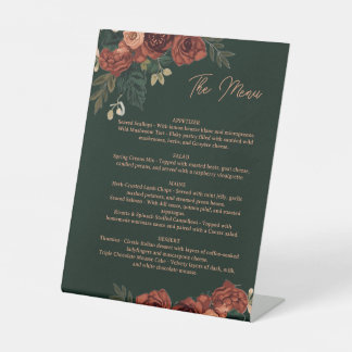 Romantische donkergroene bloemmenu ,Huwelijksmenu  Reclamebord Met Voetstuk