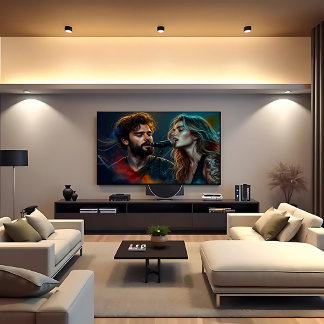 Romantische Duet Zangers Kleurrijke Verlichting Canvas Afdruk
