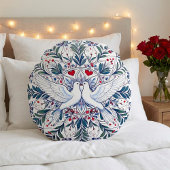 Romantische Duiven & Bloemhart Mandala Rond Kussen