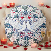 Romantische Duiven & Bloemhartmandala Rond Kussen