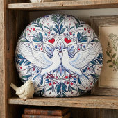 Romantische Duiven & Bloemhartmandala Rond Kussen