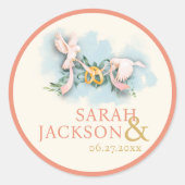 Romantische duiven koraal bruiloft ronde sticker (Voorkant)