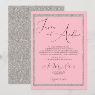 Romantische Dusty Pink & Silver Glitter Wedding Kaart