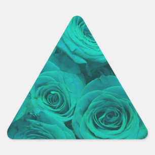 Romantische elegant blauwgroen - groene rozen driehoek sticker